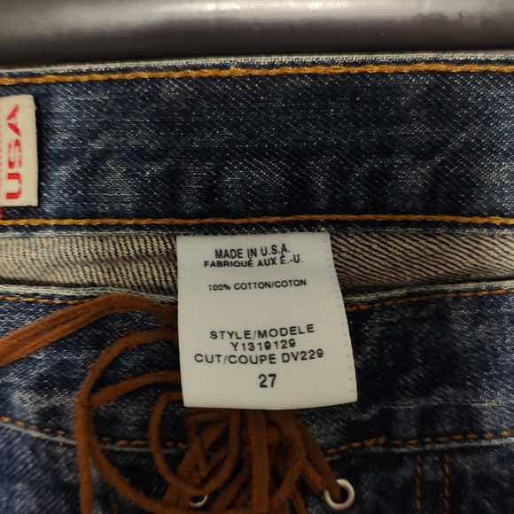 Vintage GUESS Lace-Up Jeans - Dark Wash - Size 27 - Wide Flare Leg - Picture 6 of 12